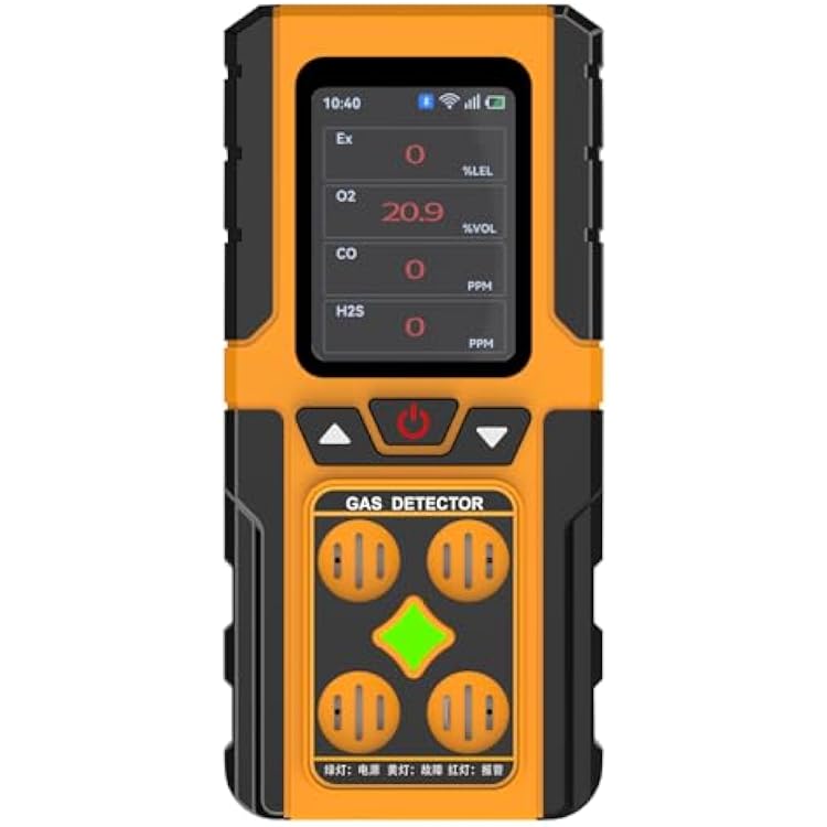 4 Gas Detector Monitor H2S, O2, CO, LEL Gas Monitor with LCD Display Rechargeable Personal Gas Sniffer Alarm with Audible, Visual, Vibration Alerts Portable, Durable, Industrial Safety Device
