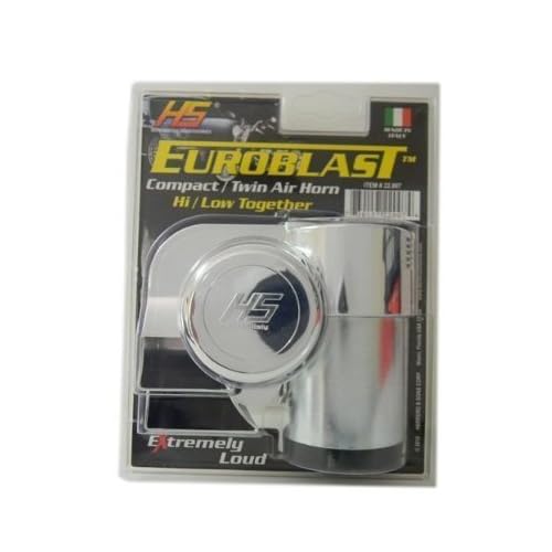 HS Chrome Silver Extremely Loud Blast Euroblast 12V Volt Twin Air Horn for Motorcycle Car SUV Truck Universal Made in Italy 139db