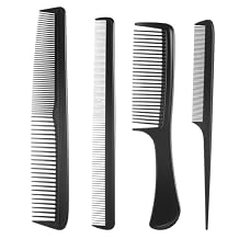 Professional Plastic Black Comb Set for Women and Man, Rat Tail Comb, Wide-Tooth Combs, Fine-Tooth Combs for Teasing and Parting for All Hair Types 4 Pcs