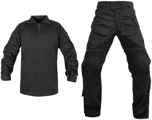 SINAIRSOFT Mens Tactical Uniform,Airsoft Paintball Hunting Outdoor Pants Shirt with Elbow Pads,Combat Army BDU Suit