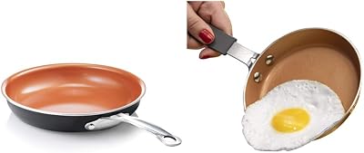GOTHAM STEEL 9.5 Frying Pan, Nonstick Copper Frying Pans & Hammered Copper Collection Mini 5.5 Egg Pan, Premier Nonstick Aluminum Cookware with Rubber Grip Handle