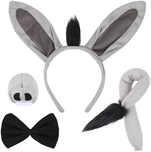 LIYDE Donkey Costume Set - Ears, Tail, Nose, Bowtie - Halloween, Birthday, Christmas, Cosplay Party Decorations