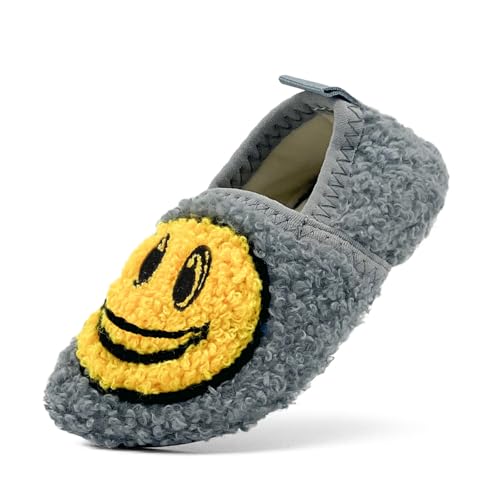 sharllen Smile Face Slippers Kids Girls Boys Plush Cute Warm Soft Happy Face Socks Shoes Fuzzy Cozy Non-Slip Toddler Slide Slippers for Little Big Kids