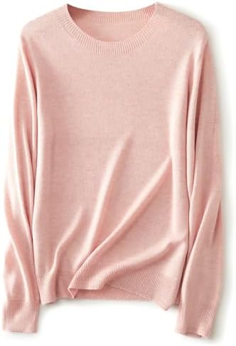 Womens Merino Wool Blend Sweater Fall Winter Crew Neck Long Sleeve First-Line Ready to Wear Seamless Knit Sweater