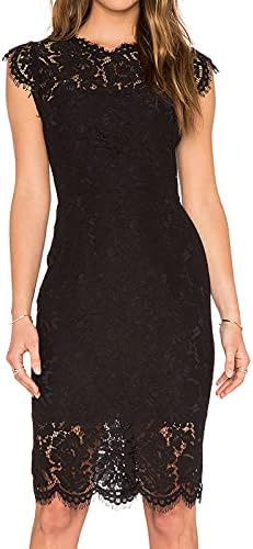 MEROKEETY Womens Sleeveless Lace Floral Elegant Cocktail Dress Crew Neck Knee Length for Party