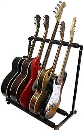 5 GUITAR STAND String Instrument Floor Display Rack PADDED Folding