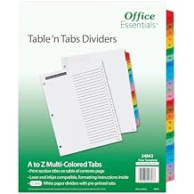 Office Essentials Table 'n Tabs Dividers, 8-1/2" x 11", A-Z Tab, Multicolor Tab, Laser/Inkjet, 3 Sets (24843)