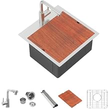 Mocoloo 18 Inch Bar Sink with Faucet, 16 Gauge Drop in Workstation Sink - 18x18x9" Stainless Steel Single Bowl Small Rv Kitchen Sink with Pull-Out Faucet