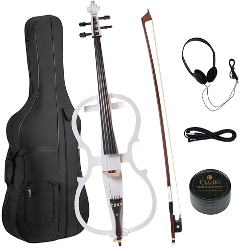 Cecilio 44 CECO-1WH Pearl White Electric Cello with Ebony Fittings in Style 1 Full Size