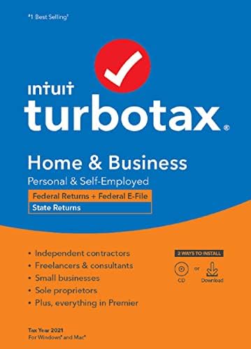 Intuit, TurboTax Home & Business 2021 Tax Software, Federal and State Tax Return wFederal E-file [PCMac Disc]