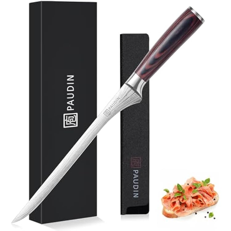 PAUDIN Carving Knife, 10 Inch Professional Ham Slicing Knife with Sheath, High Carbon Stainless Steel Meat Cutting Knifes, Spanish Style Sharp Slicer Knives with Ergonomic Pakkawood Handle, Gift Box