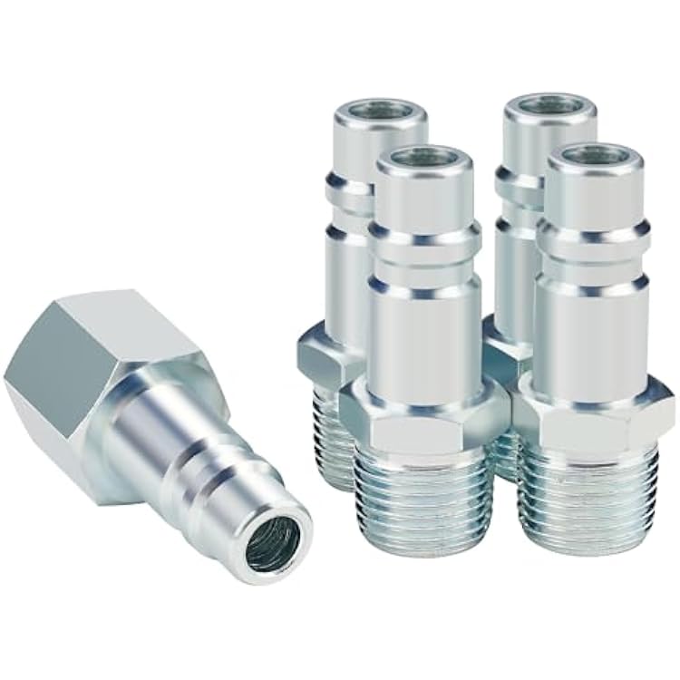 12 Air Hose Fittings Set, High Flow 4PCS IM Industrial Type 12 Inch NPT Male Threads Size Plugs and 1PC Female Air Plug, Steel Air Compressor Accessories Quick Connect Fittings 300PSI
