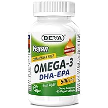 DEVA Vegan Omega-3 DHA-EPA 500MG No Carrageenan, Non-Fish Oil Derived from Algae, Non-GMO, 60 Gelatin-Free Softgels