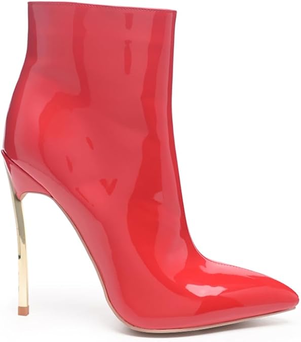 London Rag Womens SIREN High Patent PU Stiletto Boot, Side Zipper Opening