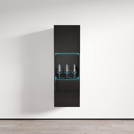Meble Furniture Freestanding Bookcase Cabinet Type-22 Customizable 16-Color LED Lighting Modern High Gloss Storage, 35.4 x 11.8 x 59.1 in Black