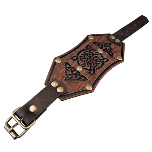 Medieval Viking Faux Leather Cuff Punk Bracelet Nordic Buckle Fastening Wristband Cosplay Props Brown C, One Size Fits Most