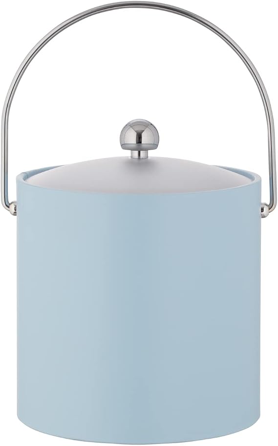 Kraftware Fun Colors - 3qt Ice Bucket with a Chrome Bale Handle, Chrome Astro Knob, and Frosted Acrylic Cover (Light Blue)