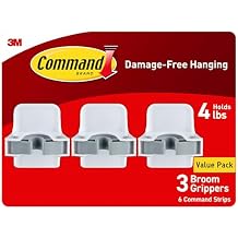 Command Broom Grippers, 3 Hangers and 6 Strips, Damage-Free Mop and Broom Holder Wall Mount, Household Cleaning Tool Organizer for Kitchen, Laundry Room, Closet, Holds up to 4 lb