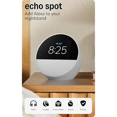 Like-New Amazon Echo Spot (newest model), Great for nightstands, offices and kitchens, Smart alarm clock, Designed for Alexa+, Glacier White