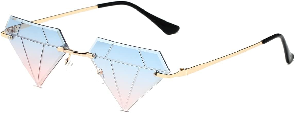 JOVAKIT Triangle Diamond Shaped Sunglasses for Women Men Vintage Rimless Sun Glasses Retro Rave Party Halloween Eyeglasses