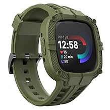 Compatible for Fitbit Versa 4/ Fitbit Sense 2 Bands Men, Rugged Protective Case with TPU Sport Band Smartwatch Wristband Army Green