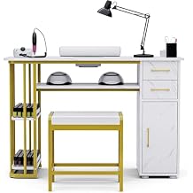 advwin Nail Desk Manicure Table with Stool, Professional Nail Table with Dust Collector & Wrist Cushion, Multipurpose Workstation for Nail Tech Beauty Spa Salon Home Office