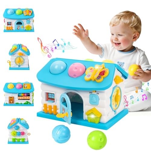 Toys for 1 2 3 Year Old Girl Boy Montessori Musical Toddler Toy with Hammer Game, Shape Sorter, Gears, Clock Early Learning Gift for 12-36 Months, Birthday