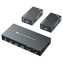 PWAYTEK HDMI Extender Splitter 1x2 1080P@60Hz Over Cat 5E/6/7 Ethernet Cable 50m (165ft) Support 2 HDMI loopout EDID Copy POC Function (1 in 2 Out)