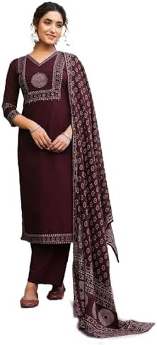 ladyline Bandhani Printed Hand Work Pure Cotton Salwar Kameez | Kurta Palazzo Pants Set with Dupatta | Kantha & Mirror Work