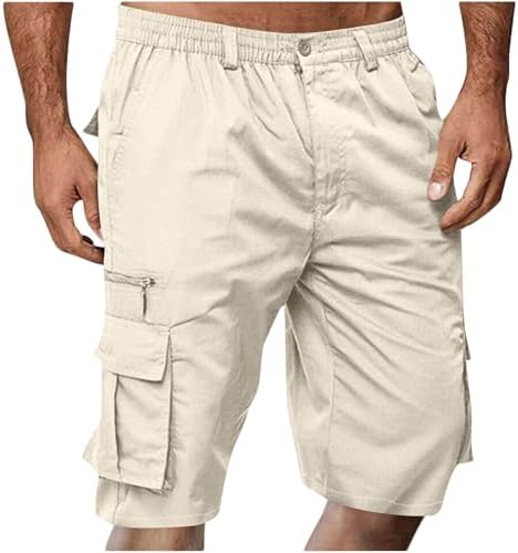 Cargo Shorts for Men Summer Work Hiking Pants Elastic Waist Knee Length Big and Tall Bermuda Shorts with Pockets