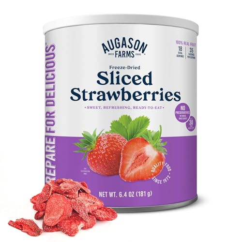 Freeze Dried Sliced Strawberries Can, 18 Servings, Gluten Free Snack for Baking, Smoothies, and Emergency Storage - Healthy Individual Fruit Snacks, 6.5 Ounces