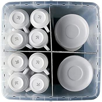 Catering Equipment Storage & Transport Box for Cups & Saucers/Small Plates | Crockery Box with Click Closed Lid | Versatile, Hygienic 32L Storage Container Keeps Fragile Items Protected while Moving
