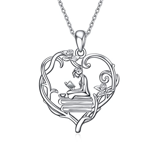 YFN 925 Sterling Silver Book Lover Necklace Reading Pendant for Women Christmas Graduation Gift Jewelry for Student Friends Classmate Book Lover