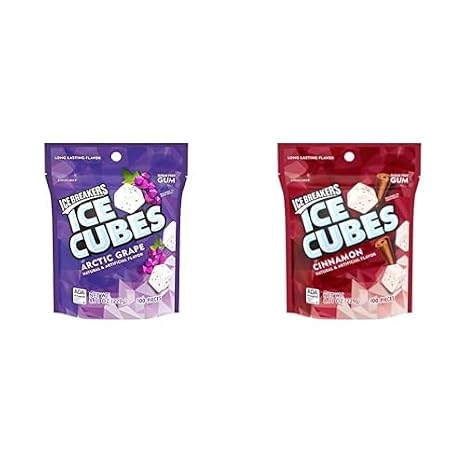 ICE BREAKERS Ice Cubes Sugar Free Gum Variety bundle; Arctic Grape and Cinnamon Gum, 100 Piece each