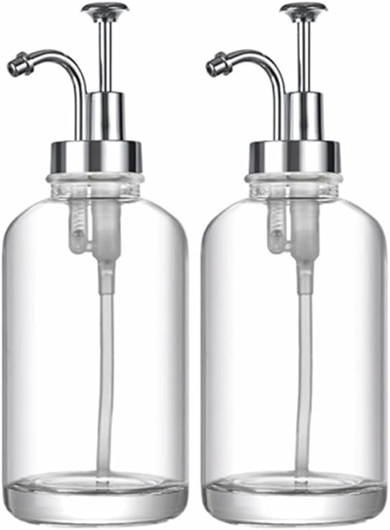 Simple Countertop Soap Dispenser Manual Push Pump Dispenser Lotion Container Glass Soap Bottle Soap Pump Easy to use, Silver 2 Pcs