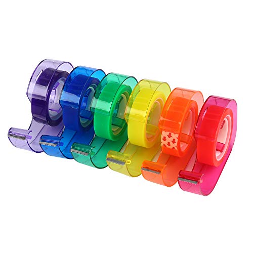 Eagle Rainbow Tape Dispenser with 6 Colored Adhesive Tapes - 12 Semi-Transparent Tape for Office, Crafts, School 6-Pack, Built-in Cutter, Multi-Color