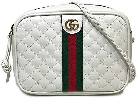 Gucci 536441 0YKAT 9180 Quilted Leather Web Shoulder Bag Mini Bag, White, white