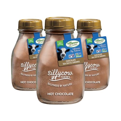 Sillycow Farms Hot Chocolate Sea Salt & Caramel Mix | Rich Hot Cocoa Delight | Gluten-Free, Non-GMO, Dairy-Free | Indulgence with Pure Sweet Caramel Flavor | 16.9 Oz Reusable Glass Bottle - Pack of 3