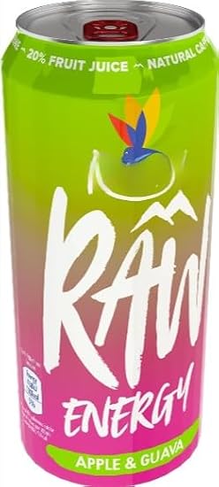 Raw Apple & Guava 500ml Energy Drink, 20% Real Fruit Juice, High caffeine (Pack of 36) "Ignite Your Passion with Every Sip" For All Occasions