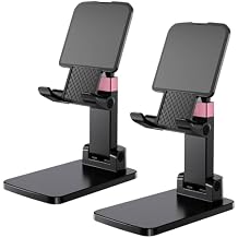Phone Stand, Cell Phone Holder Adjustable Cellphone Stand for Desk Adjustable Office Accessories Gift Tablet Stands for iPhone iPad Android Devices Under 12", Black,2Pack
