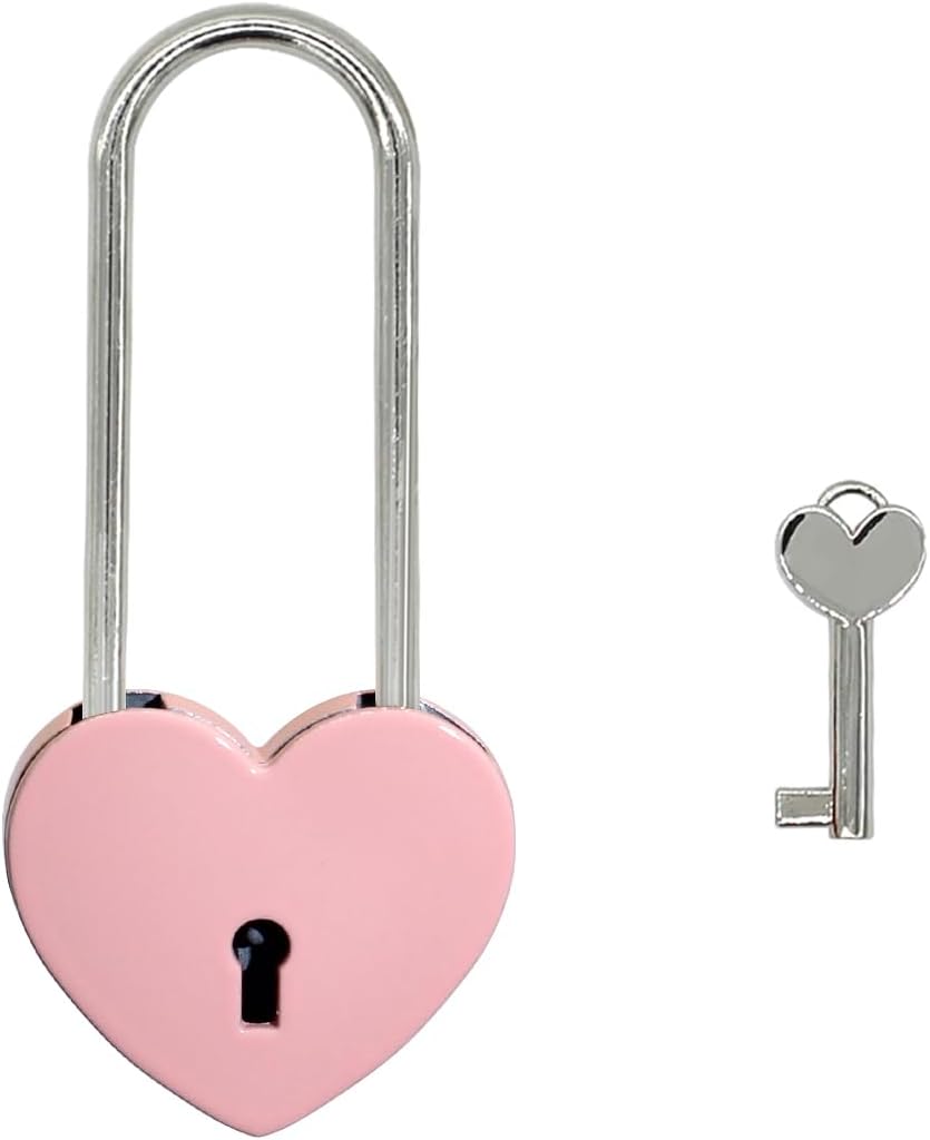1Pcs Heart Shaped Padlock Cute Love Lock with Key for Small Wooden Jewelry Boxes Suitcase Cabinet Notebook or Lover's Gift Pink