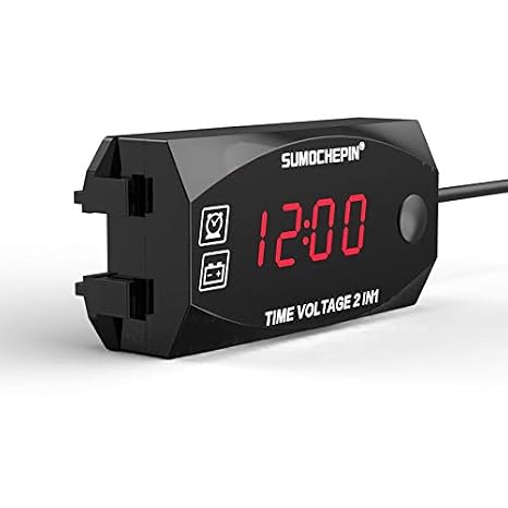 MASO 12V Motorcycle LCD Clock 12-24V Multifunctional 2 IN 1 Voltmeter Voltage Indicator Time Table Digital LED Display