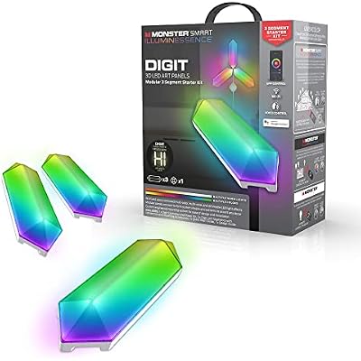 XTREME DIGITAL LIFESTYLE ACCESSORIES Monster Digit Smart 3D LED Art Panels, Modular 3 Panel Starter Kit with Controller