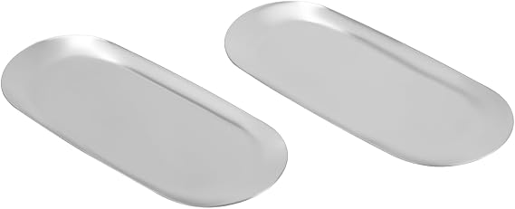 Decorative Tray Set of 2 Oval Silver Stainless Steel 23 x 9.5 cm Make-Up Tray Jewellery Tray Bathroom Tray Towel Napkin Tray Serving Tray for Desserts