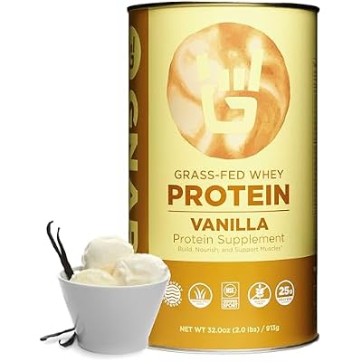 Gnarly Nutrition Vanilla Protein Powder NSF Sport Certified 25g Protein, Muscle Repair Grass Fed Whey Powder, Smooth Taste Vanilla, 32 oz