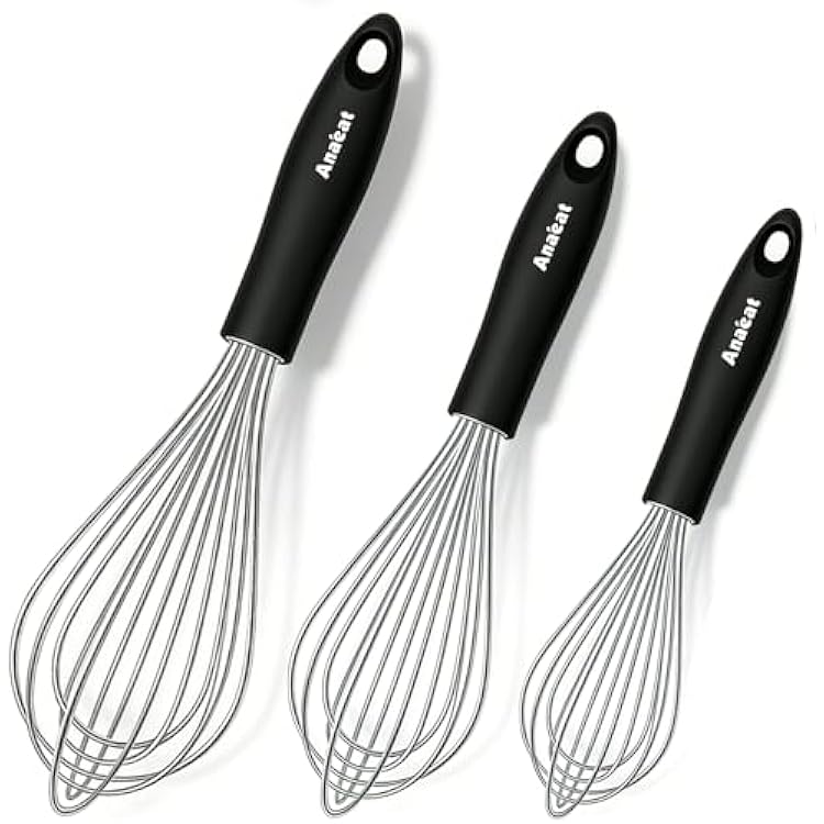 3 Packs Stainless Steel Whisk Set - Balloon Whisk, Anaeat Thick Stainless Steel Wire & Strong Handles, Egg Beater for Cooking, Blending, Whisking, Beating and Stirring 91112