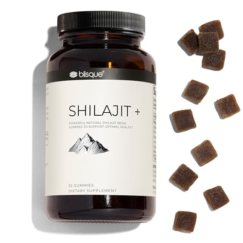 Blisque Pure Himalayan Organic Shilajit Resin Gummies Supplement | Contains Fulvic Acid and Trace Minerals | Authentic and Natural | 52 Gummies