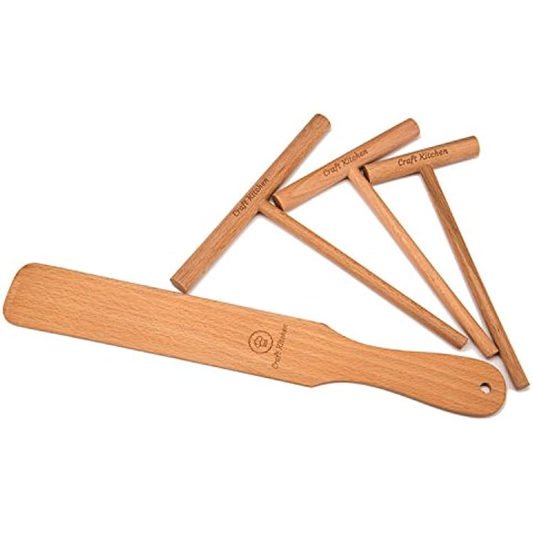 Crepe Spreader and Spatula Set - 4 Piece Crepe Spatula 14 and 3.5, 5, 7 Crepe Spreaders All Natural Beechwood and Finish - Comfortable Sizes Will Fit Any Crepe Pan - Made