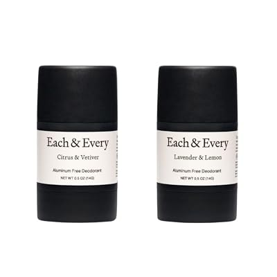 Each & Every All Natural Deodorant for Women & Men - Sensitive Skin, Vegan, Baking Soda & Aluminum-Free Deodorant - Clean Long Lasting Odor Control - Multiple Scents, Natural Fragrance 0.5oz, 2pk