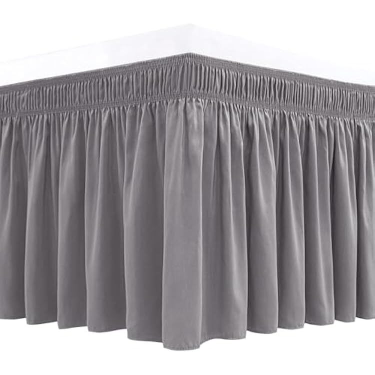 Biscaynebay Wrap Around Bed Skirts for King & Cal King Beds 18 Long Drop, Silver Grey Adjustable Elastic Dust Ruffles Easy Fit Wrinkle Resistant Silky Luxurious Fabric Machine Washable